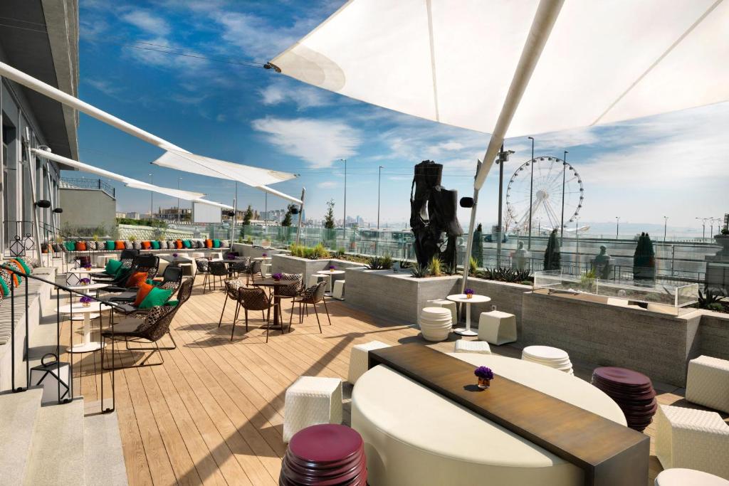 Sheraton Baku Intourist rooftop terrace overlooking the Caspian and Ferris wheel